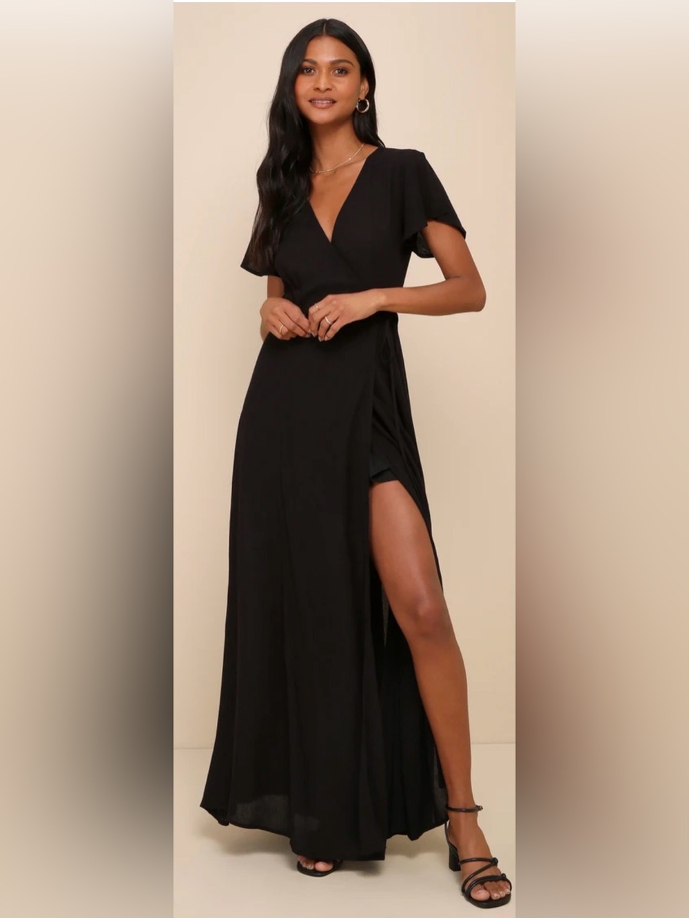 NWT - Lulu’s Heart of Marigold Black Wrap Maxi Dress